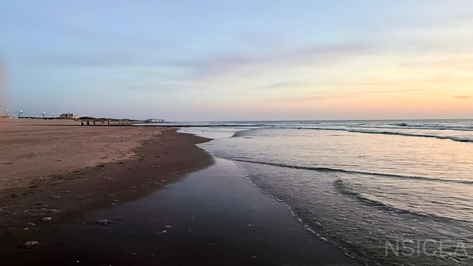 North Sea shoreline and intertidal beach at Oostende, Belgium.